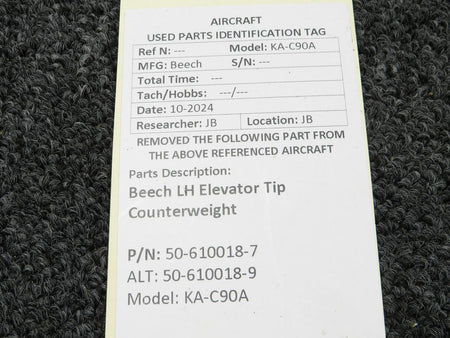 Beechcraft Parts 50-610018-7 (Alt: 50-610018-9) Beech KA-C90A LH Elevator Tip Counterweight