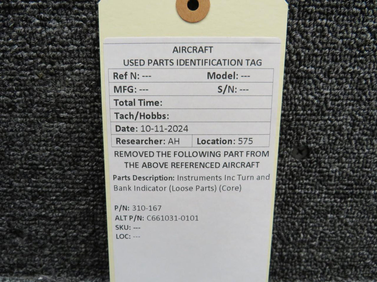 Instruments Inc 310-167 Instruments Inc Turn and Bank Indicator (Loose Parts) (Core)