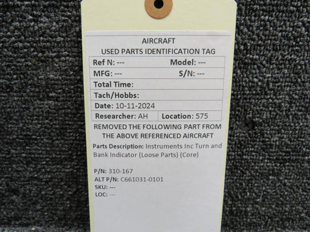 Instruments Inc 310-167 Instruments Inc Turn and Bank Indicator (Loose Parts) (Core)