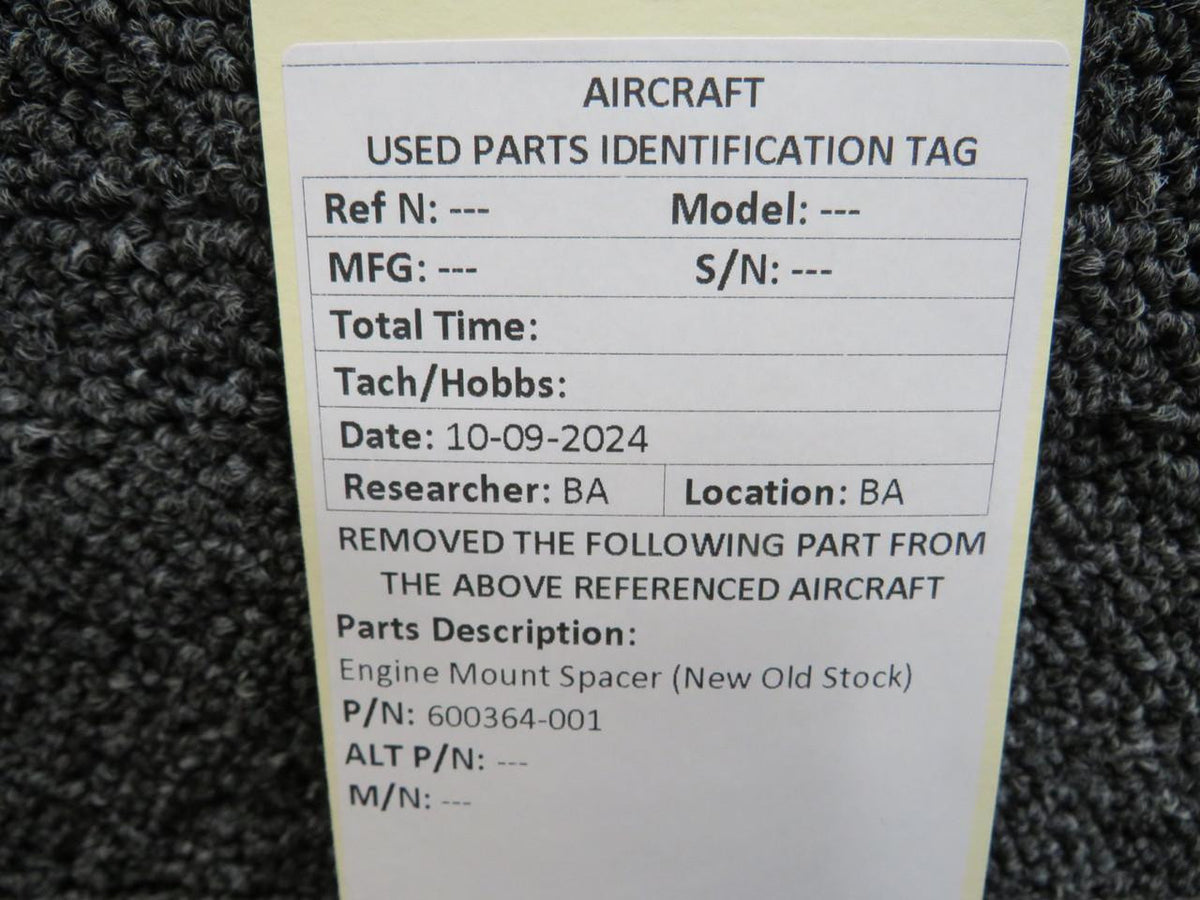 Mooney Aircraft Parts & Accessories 600364-001 Mooney Engine Mount Spacer (New Old Stock)