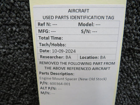 Mooney Aircraft Parts & Accessories 600364-001 Mooney Engine Mount Spacer (New Old Stock)