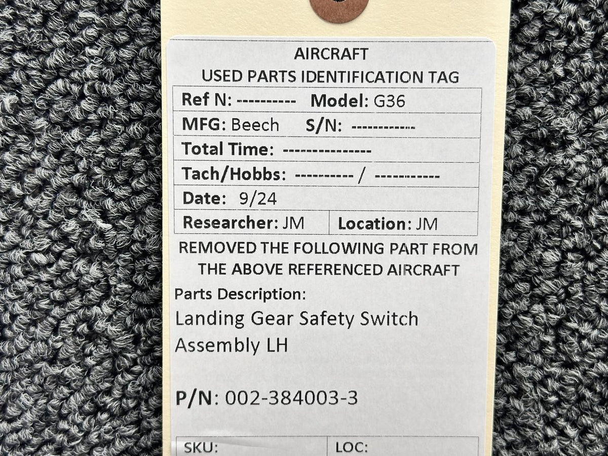 Beechcraft Parts 002-384003-3 Beechcraft G36 Landing Gear Safety Switch Assembly LH