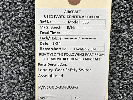 Beechcraft Parts 002-384003-3 Beechcraft G36 Landing Gear Safety Switch Assembly LH