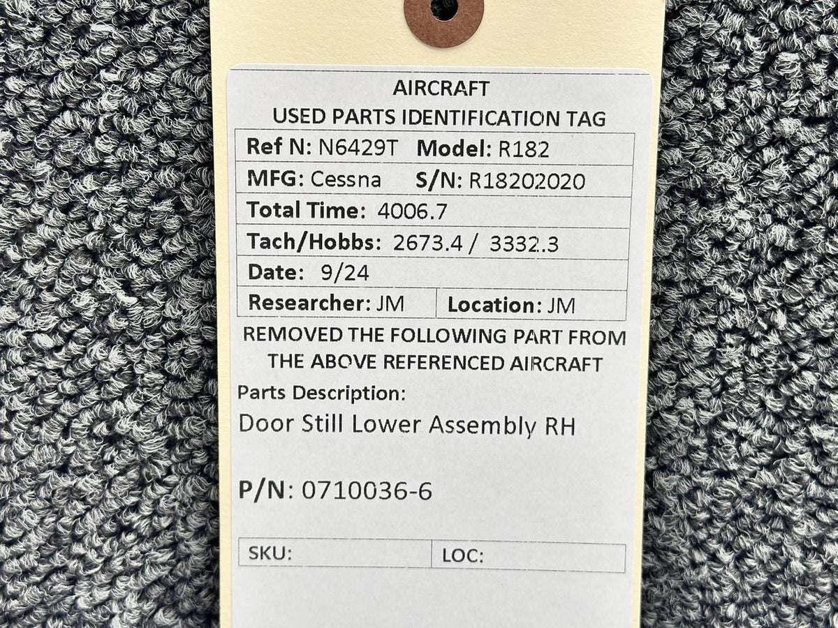 Cessna Aircraft Parts 0710036-6 Cessna R182 Door Still Lower Assembly RH