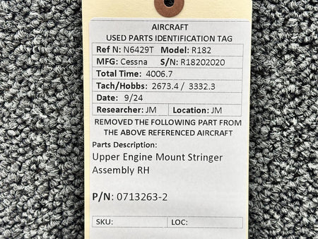 Cessna Aircraft Parts 0713263-2 Cessna R182 Upper Engine Mount Stringer Assembly RH