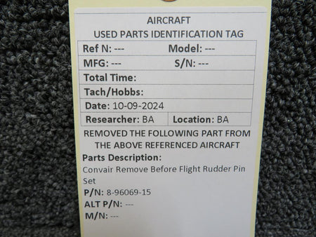 Convair 8-96069-15 Convair Remove Before Flight Rudder Pin Set