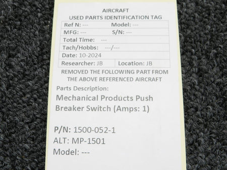 Mechanical Products 1500-052-1 (Alt: MP-1501) Mechanical Products Push Breaker Switch (Amps: 1)