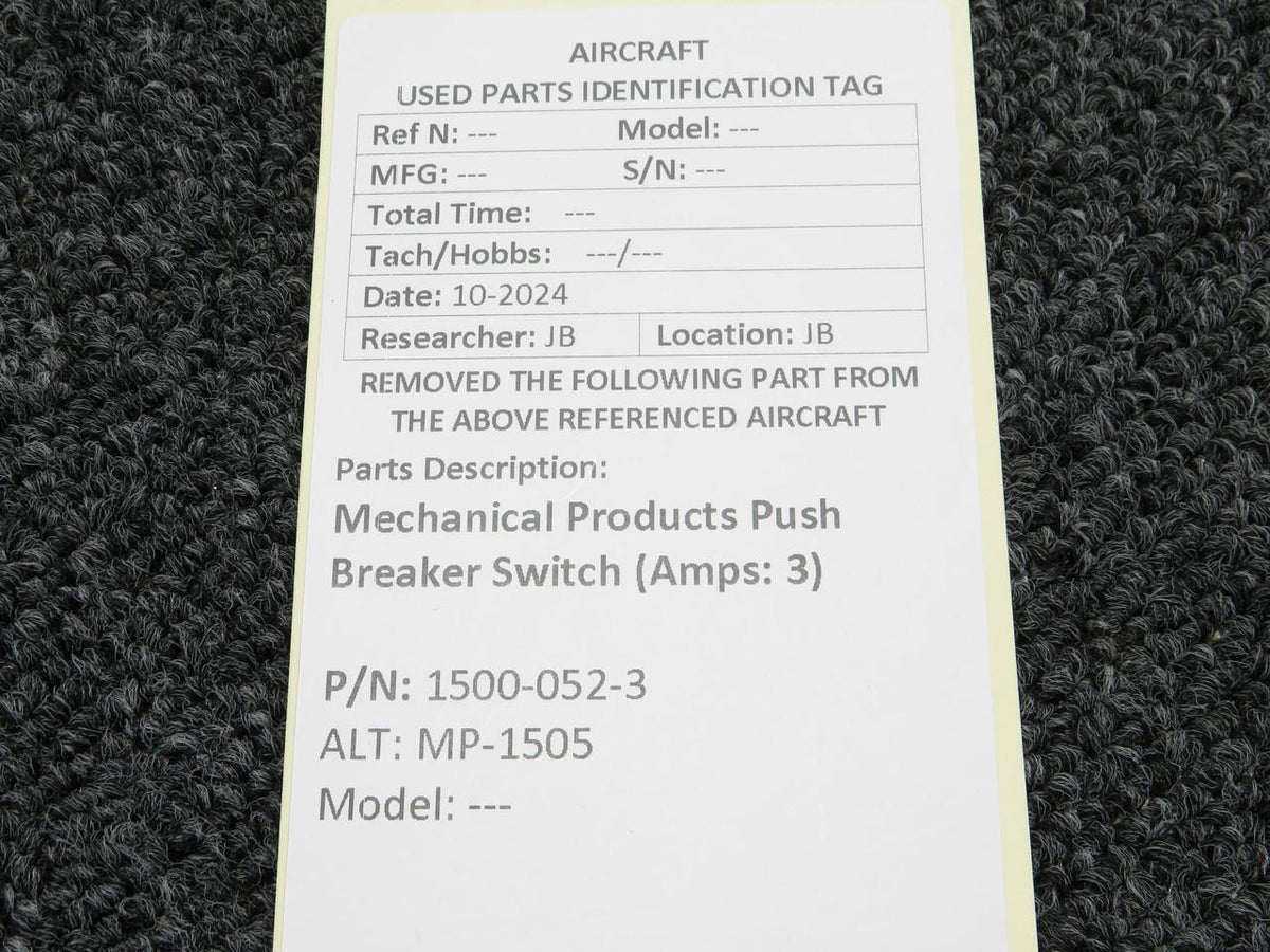 Mechanical Products 1500-052-3 (Alt: MP-1505) Mechanical Products Push Breaker Switch (Amps: 3)
