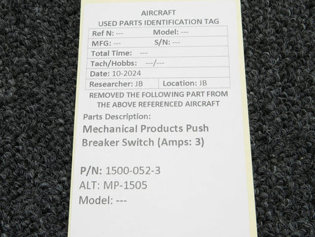Mechanical Products 1500-052-3 (Alt: MP-1505) Mechanical Products Push Breaker Switch (Amps: 3)
