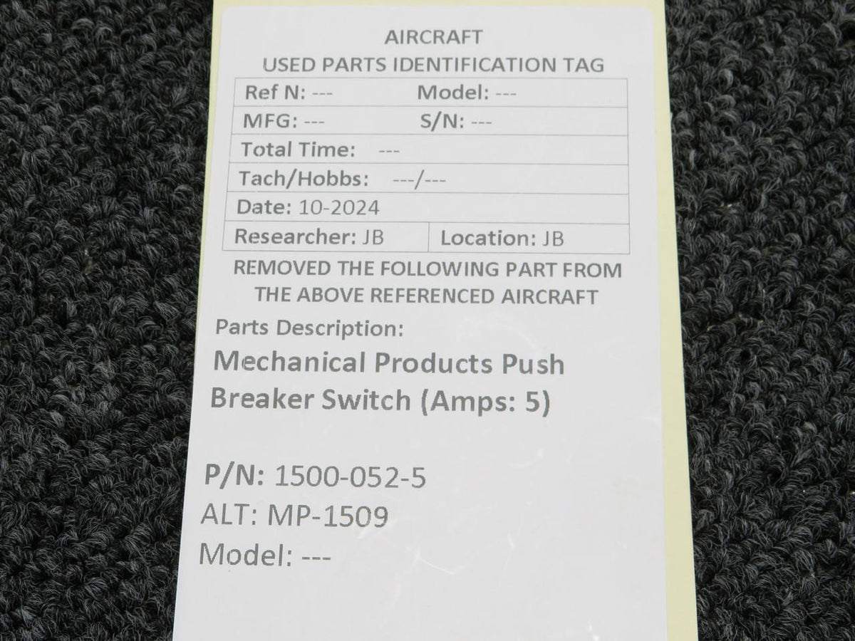 Mechanical Products 1500-052-5 (Alt: MP-1509) Mechanical Products Push Breaker Switch (Amps: 5)