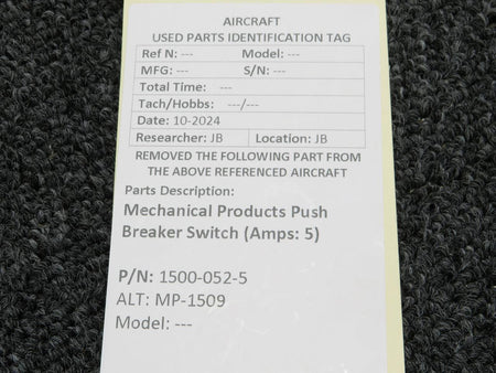 Mechanical Products 1500-052-5 (Alt: MP-1509) Mechanical Products Push Breaker Switch (Amps: 5)