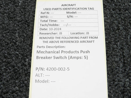Mechanical Products 4200-002-5 Mechanical Products Push Breaker Switch (Amps: 5)
