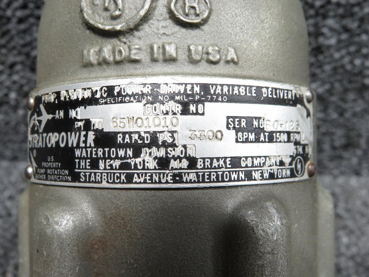 Stratopower 65W01010 (Alt: MIL-P-7740) Stratopower Hydraulic Driven Pump Variable Delivery