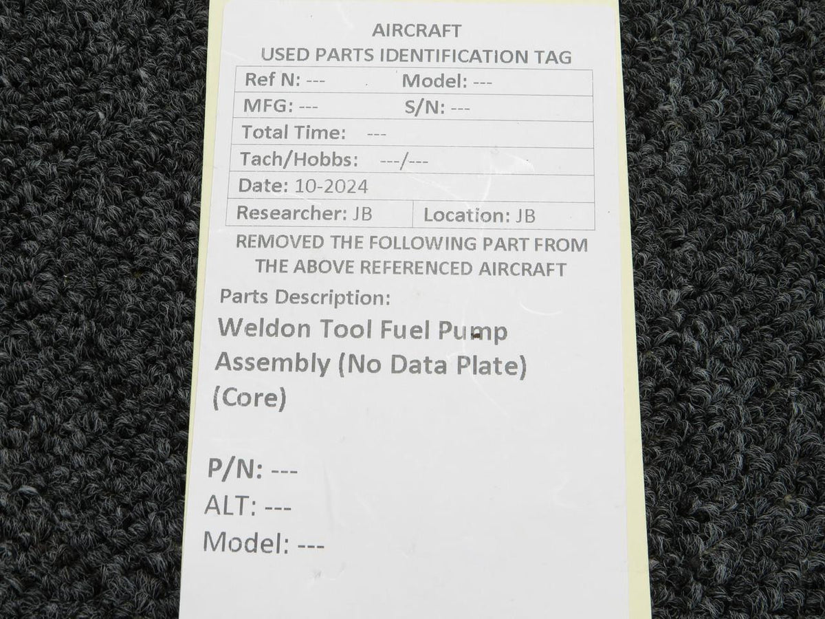 Weldon Tool Fuel Pump Assembly (No Data Plate)(Core)