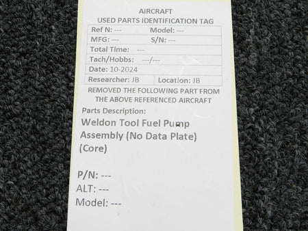 Weldon Tool Fuel Pump Assembly (No Data Plate)(Core)