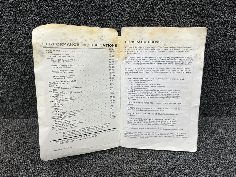 D1003-13 1973 Cessna 182 and Skylane Owners Manual