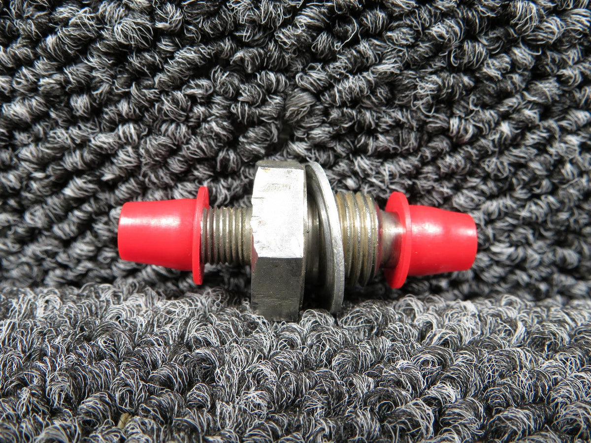 Schrader Air Bleed Valve 453-124 (Alt: AN812-1) with red caps and metallic finish for efficient air release.