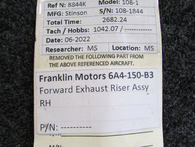 Franklin Motors 6A4-150-B3 Forward Exhaust Riser Assembly RH