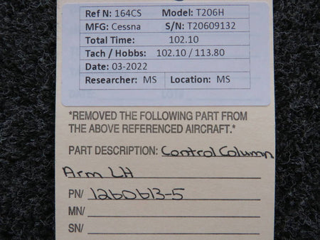 1260613-5 Cessna 206 Control Column Arm LH BAS Part Sales | Airplane Parts