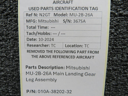 Mitsubishi 010A-38202-32 Mitsubishi MU-2B-26A Main Landing Gear Leg Assembly