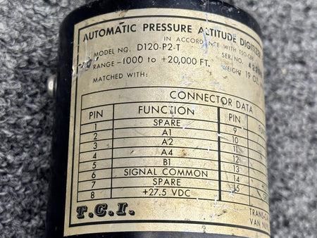 Trans-Cal Industries D120-P2-T Trans-Cal Automatic Pressure Altitude Digitizer Assembly