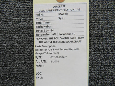 Rochester 002-381002-7 Rochester Fuel Float Transmitter with Gauge (Yellow Face)