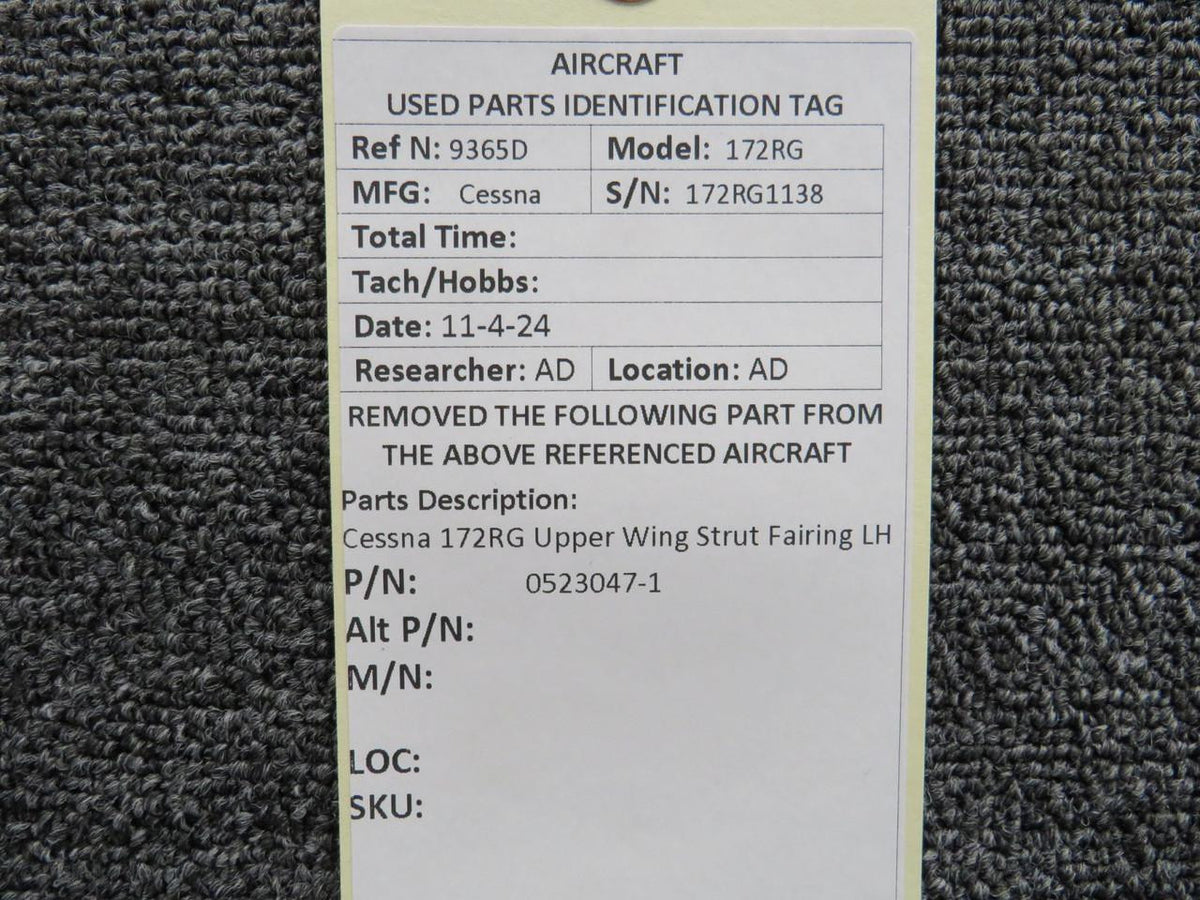 Cessna Aircraft Parts 0523047-1 Cessna 172RG Upper Wing Strut Fairing LH