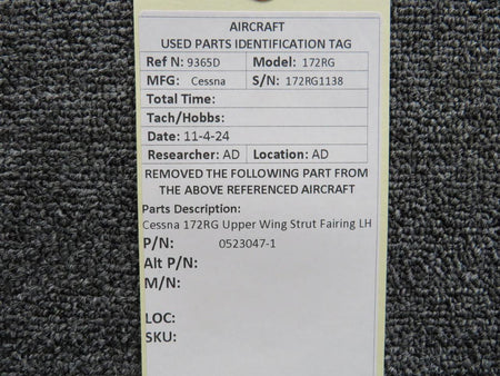 Cessna Aircraft Parts 0523047-1 Cessna 172RG Upper Wing Strut Fairing LH