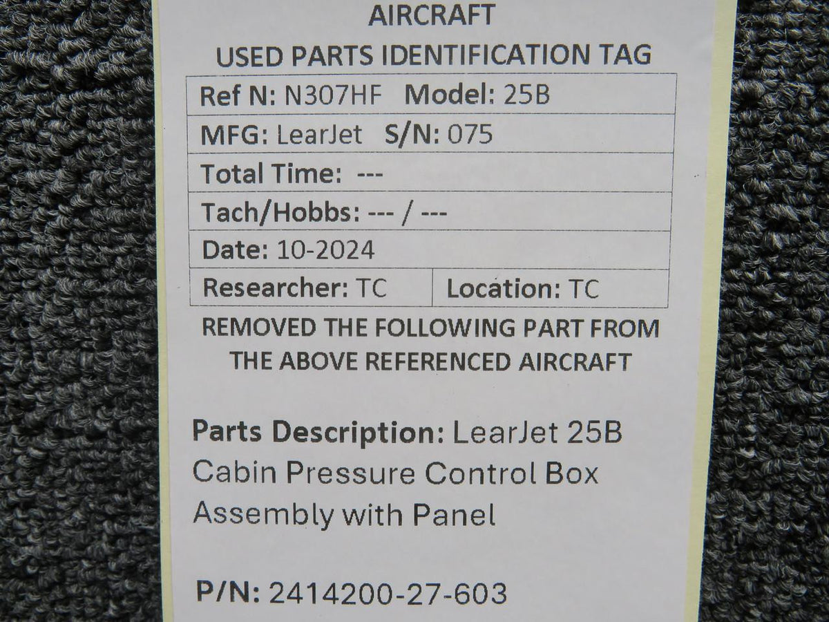 LearJet 2414200-27-603 LearJet 25B Cabin Pressure Control Box Assembly with Panel