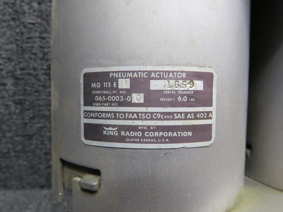 King 065-0011-01, 065-0003-00 King Servo Valve Assembly with Pneumatic Actuator