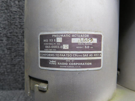 King 065-0011-01, 065-0003-00 King Servo Valve Assembly with Pneumatic Actuator
