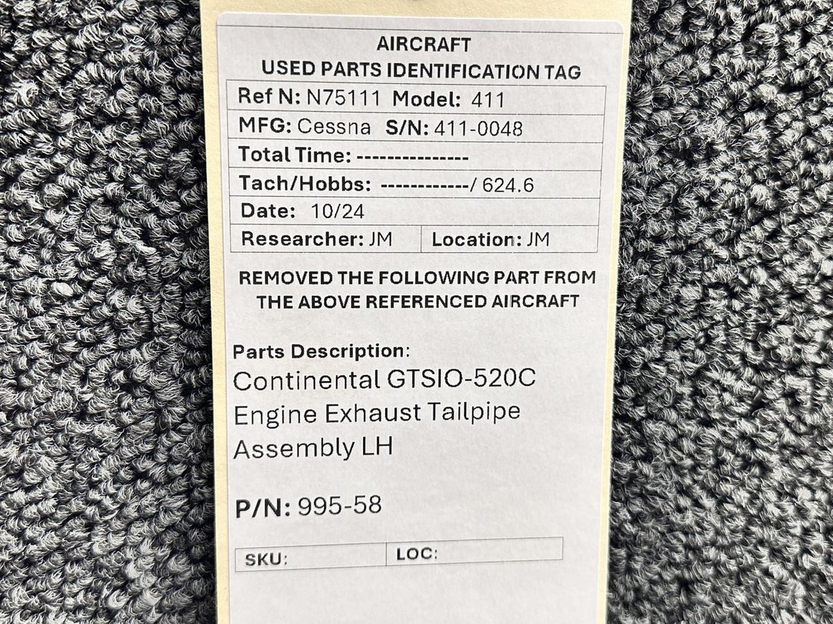 Continental Motors  995-58 Continental GTSIO-520-C Engine Exhaust Tailpipe Assembly LH