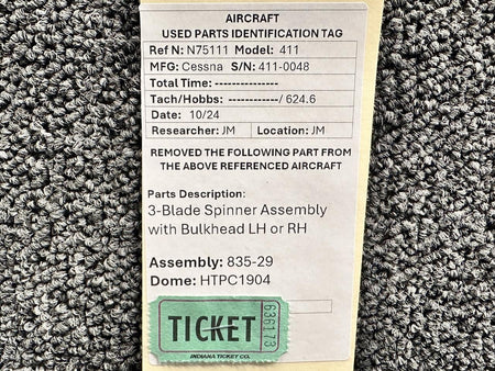 Cessna Aircraft Parts 835-29, HTPC1904 Cessna 411 3-Blade Spinner with Bulkhead LH or RH (Patched)
