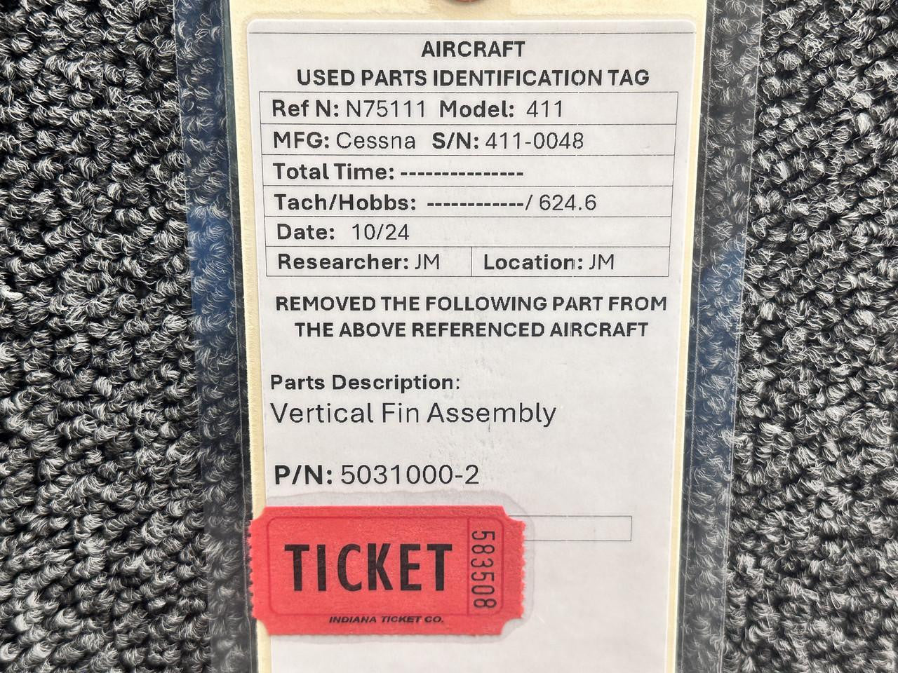 5031000-2 Cessna 411 Vertical Fin Assembly (Hail Damage) – BAS