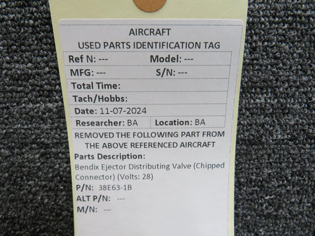 Bendix Airplane Parts & Equipment 38E63-1B Bendix Ejector Distributing Valve (Chipped Connector) (Volts: 28)