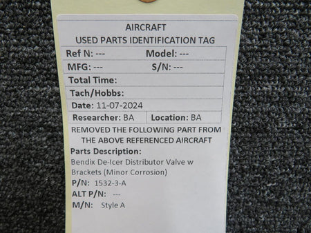 Bendix Airplane Parts & Equipment 1532-3-A Bendix Style A De-Icer Distributor Valve w Brackets (Minor Corrosion)