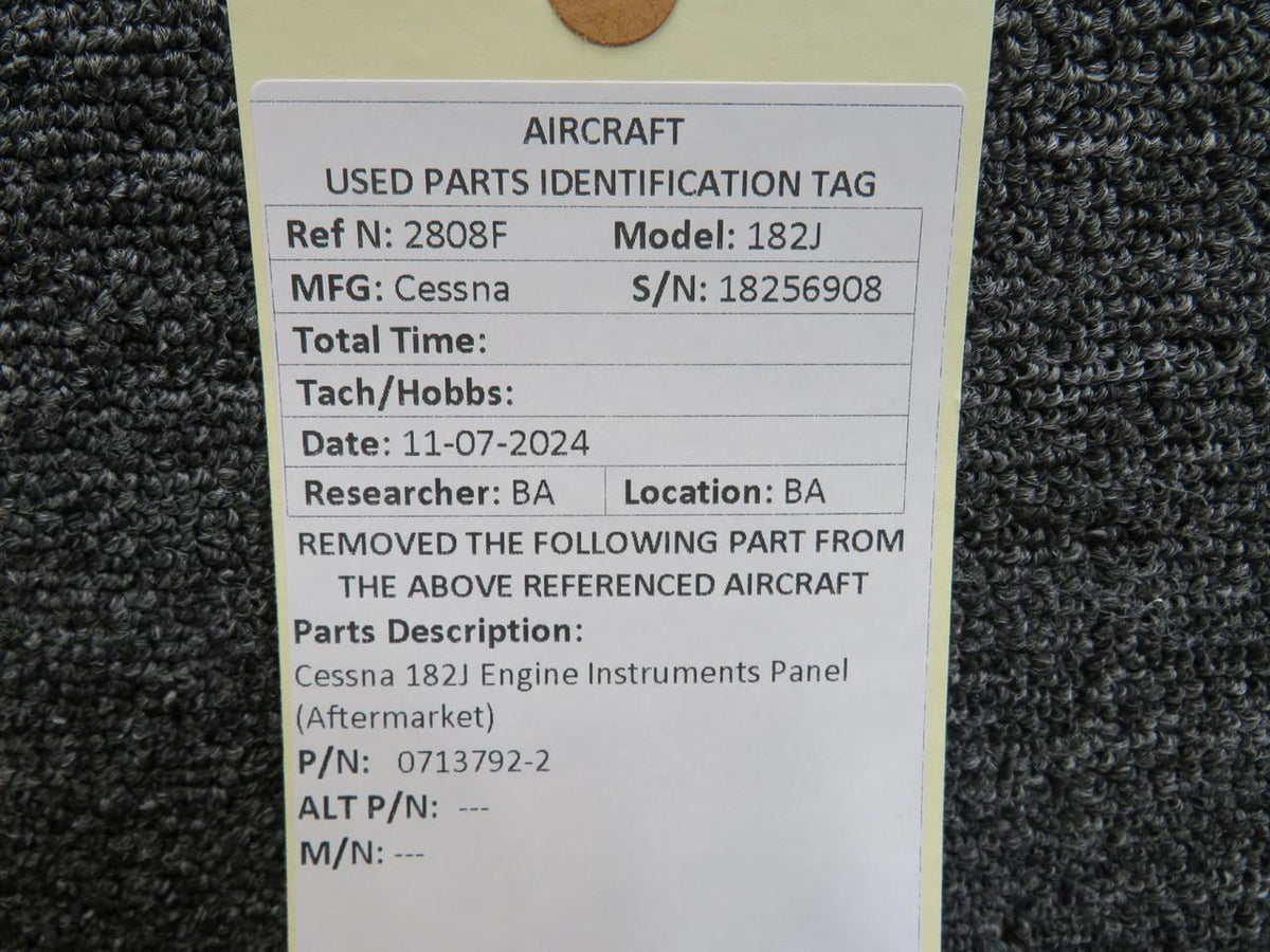 Cessna Aircraft Parts 0713792-2 Cessna 182J Engine Instruments Panel (Aftermarket)