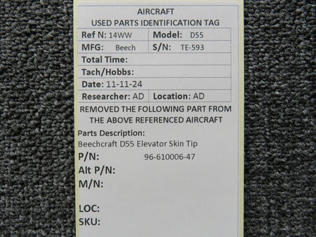 Beechcraft Parts 96-610006-47 Beechcraft D55 Elevator Skin Tip