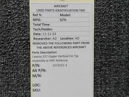Cessna Aircraft Co 1571011-1 Cessna 337 Upper Vertical Fin Tip Assembly w VHF Antenna