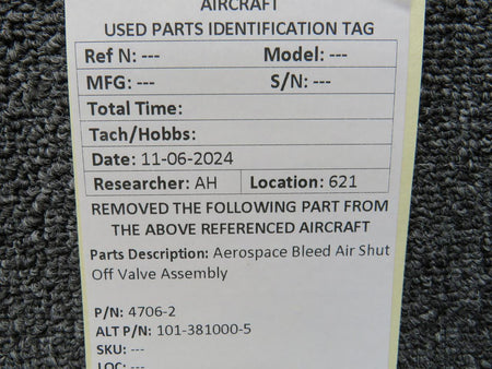 Aerospace 4706-2 (Alt:101-381000-5) Aerospace Bleed Air Shut Off Valve Assembly