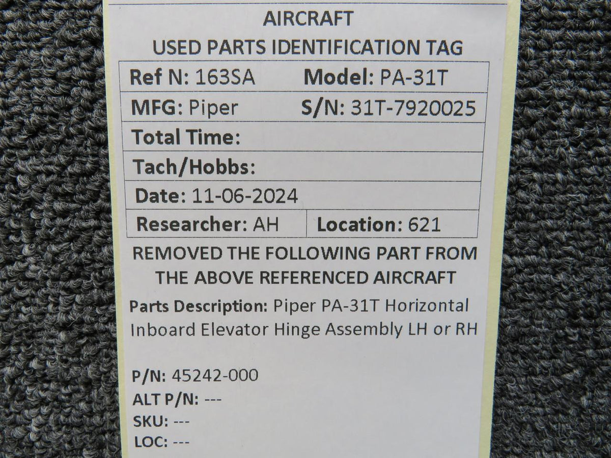 Piper Aircraft Parts 45242-000 Piper PA-31T Horizontal Inboard Elevator Hinge Assembly LH or RH