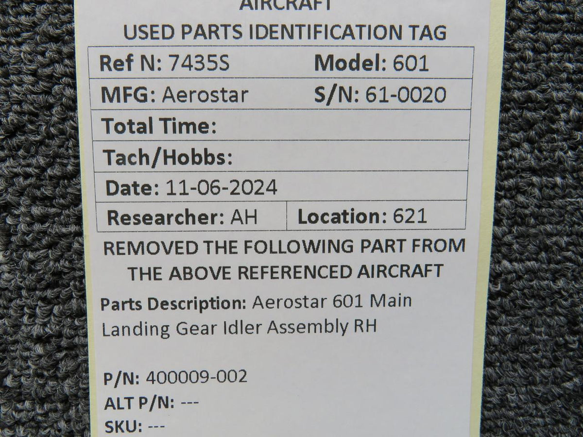 Aerostar 400009-002 Aerostar 601 Main Landing Gear Idler Assembly RH