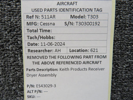 Keith Products ES43029-3 Keith Products Receiver Dryer Assembly