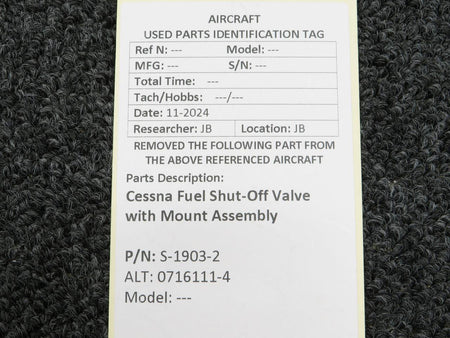 Cessna Aircraft Parts S-1903-2 (Use: 0716111-4) Cessna Fuel Shut-Off Valve with Mount Assembly