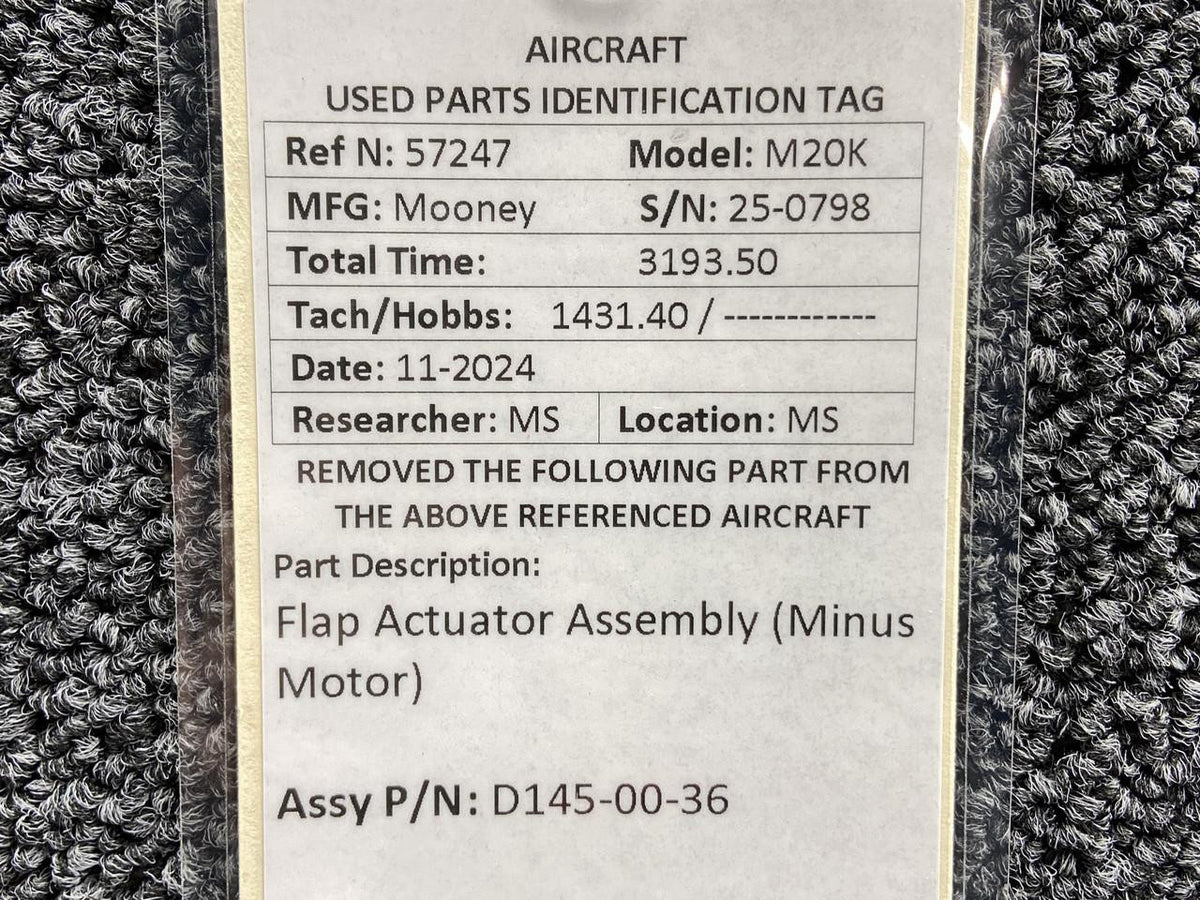 Mooney Aircraft Parts & Accessories S145-00-36 Mooney M20K Flap Actuator Assembly (Minus Motor)