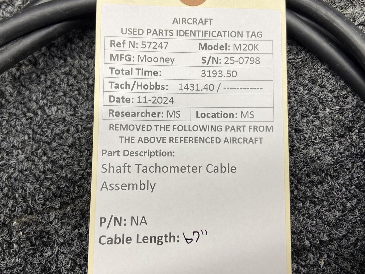 Mooney Aircraft Parts & Accessories Mooney M20K Shaft Tachometer Cable Assembly (Length: 67”)