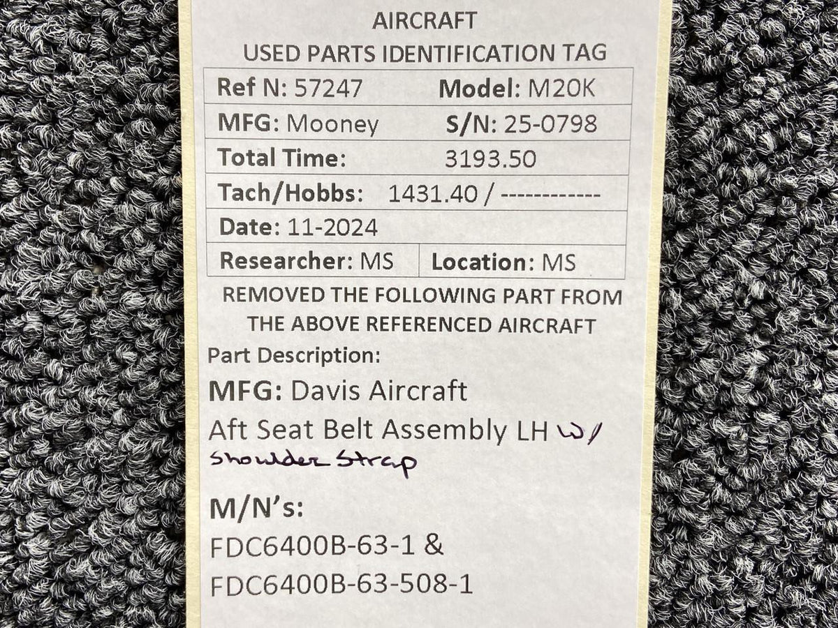 Davis-Aircraft Products FDC6400B-63-1, FDC6400B-63-508-1 Davis Aft Seat Belt LH with Shoulder Strap