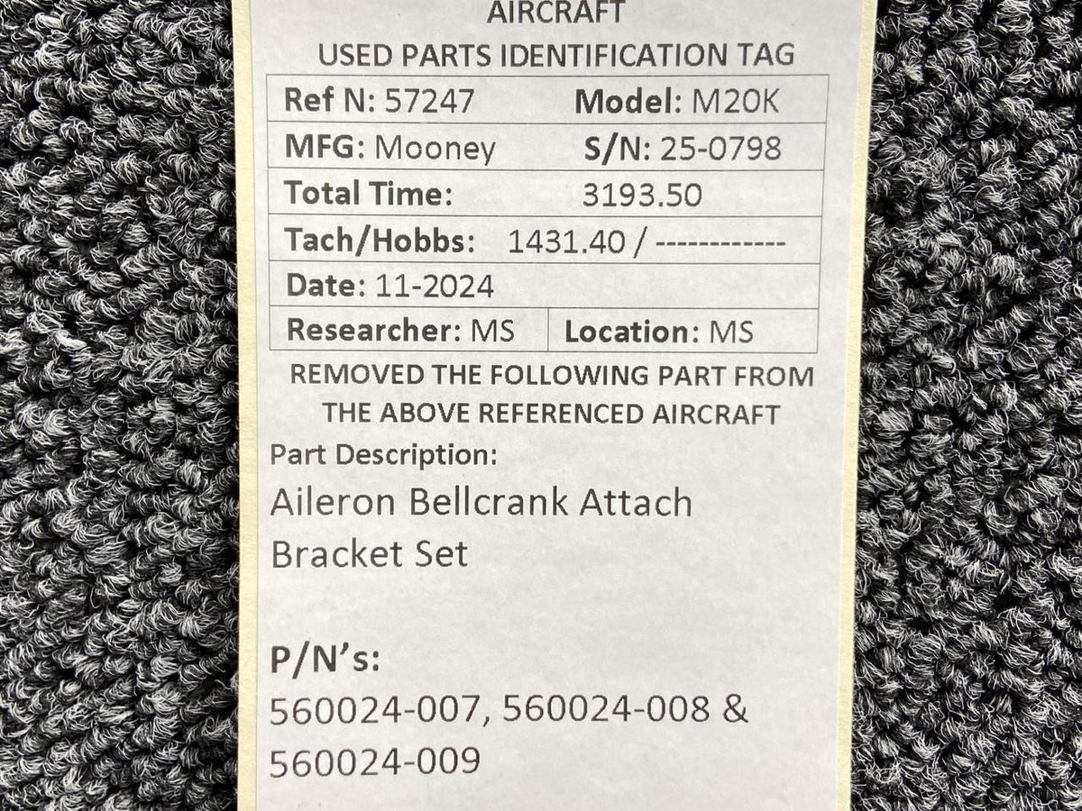 Mooney Aircraft Parts & Accessories 560024-007, 560024-008 Mooney M20K Aileron Bellcrank Attach Bracket Set