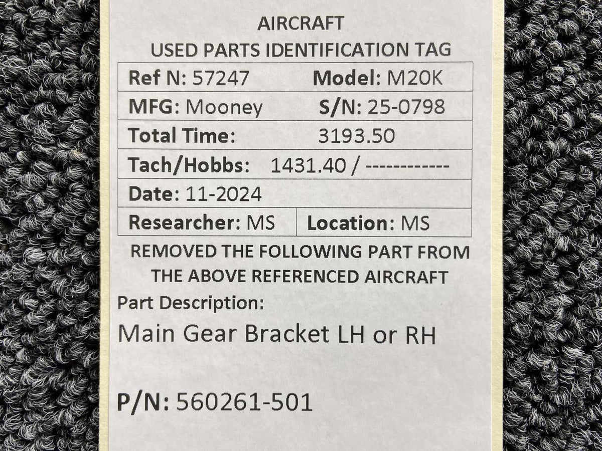 Mooney Aircraft Parts & Accessories 560261-501 Mooney M20K Main Gear Bracket LH or RH