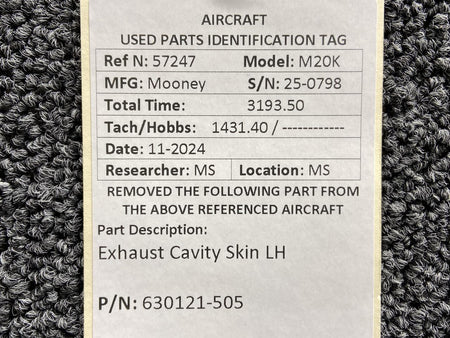 Mooney Aircraft Parts & Accessories 630121-505 Mooney M20K Exhaust Cavity Skin LH